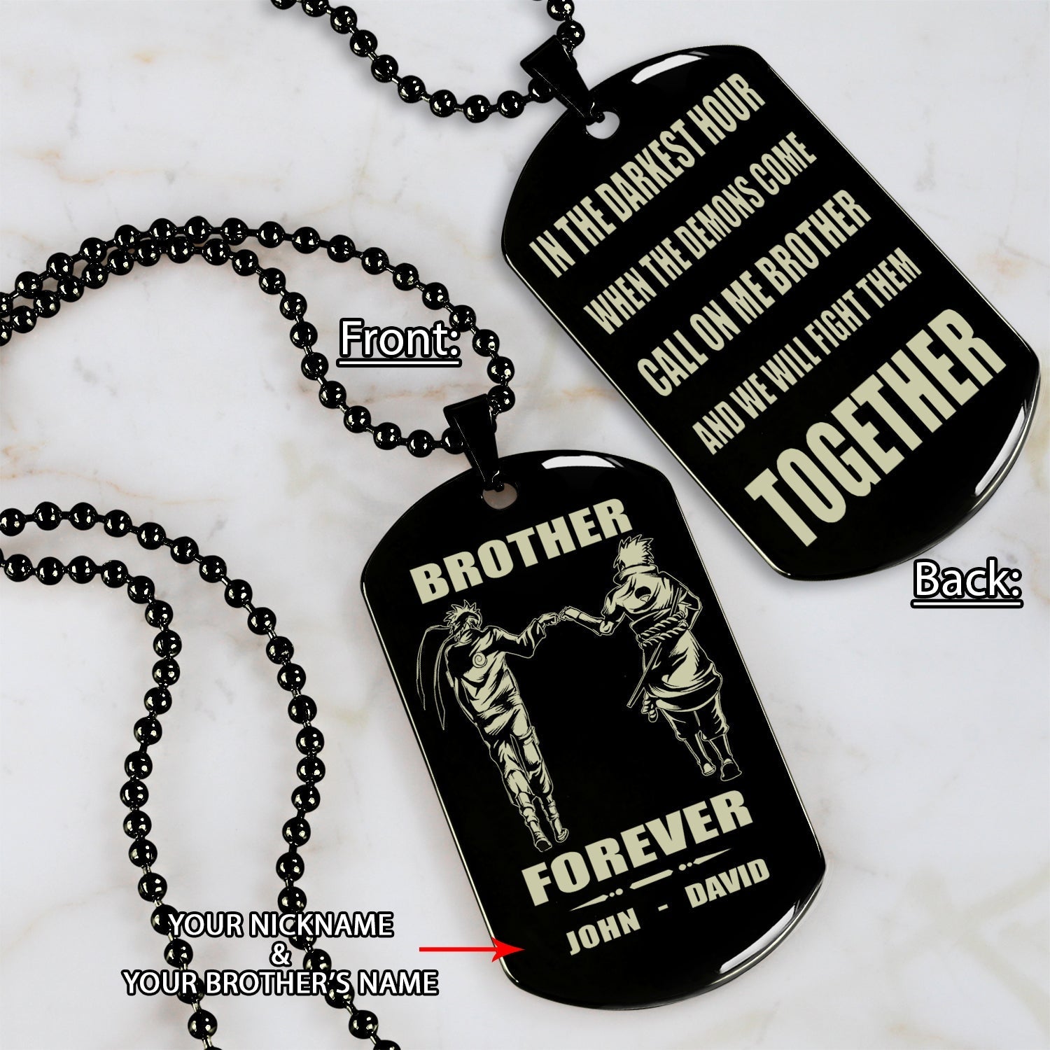 Biker Customizable engraved black dog tag double sided gift from brother, brother forever