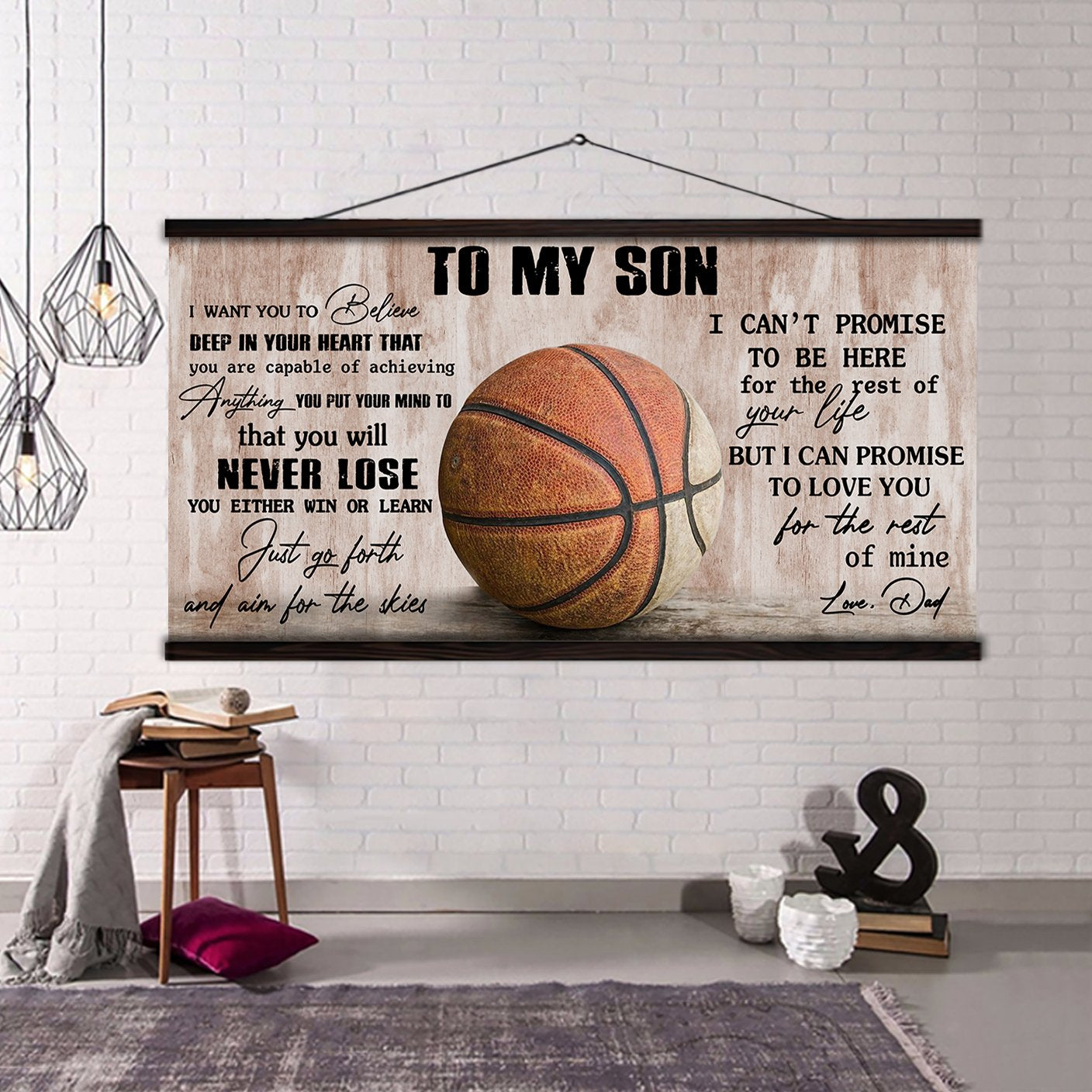 Customizable basketball poster, canvas – dad to son - it’s not about being better than someone else