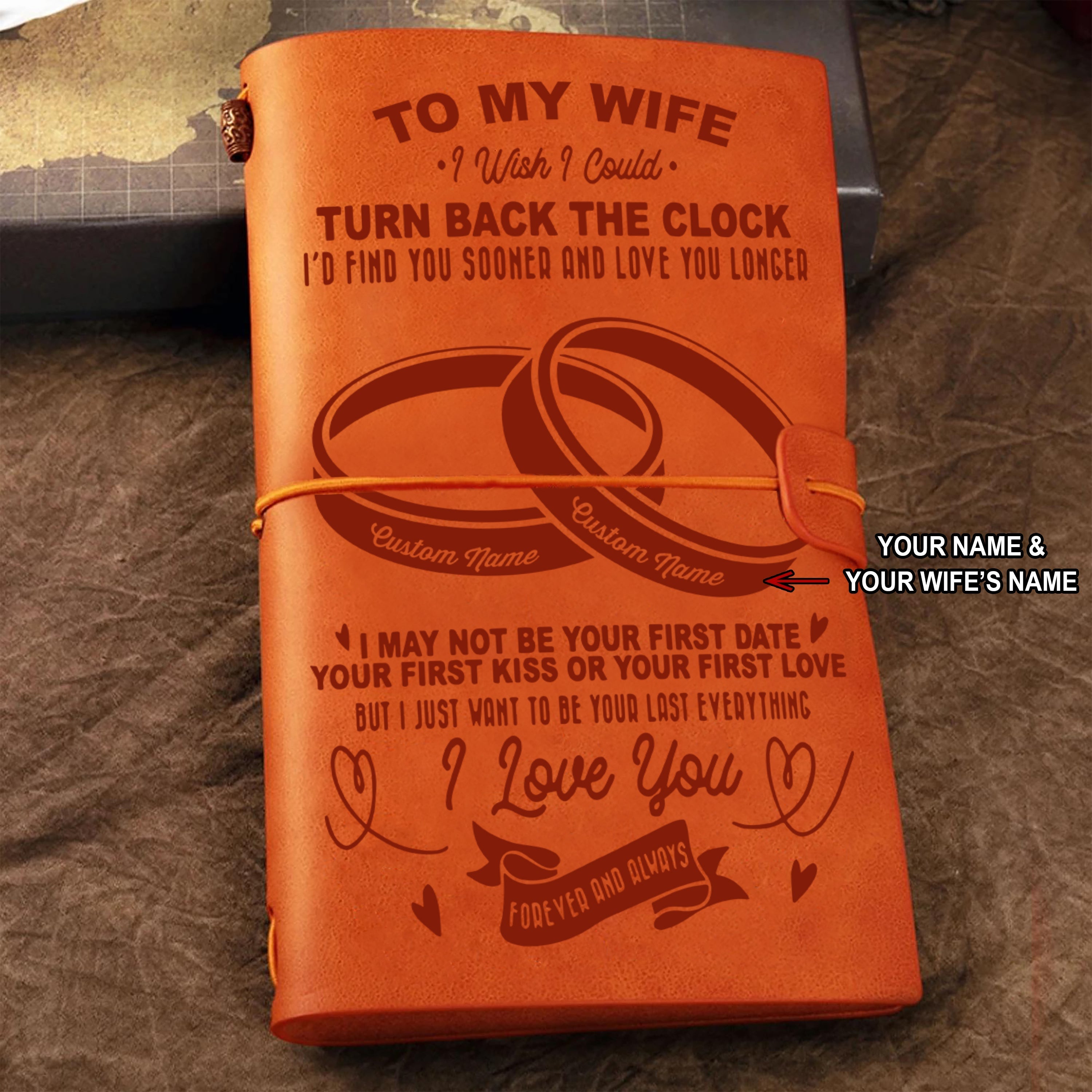 Valentines gifts-Vintage Journal Husband to wife I wish i could turn back the clock