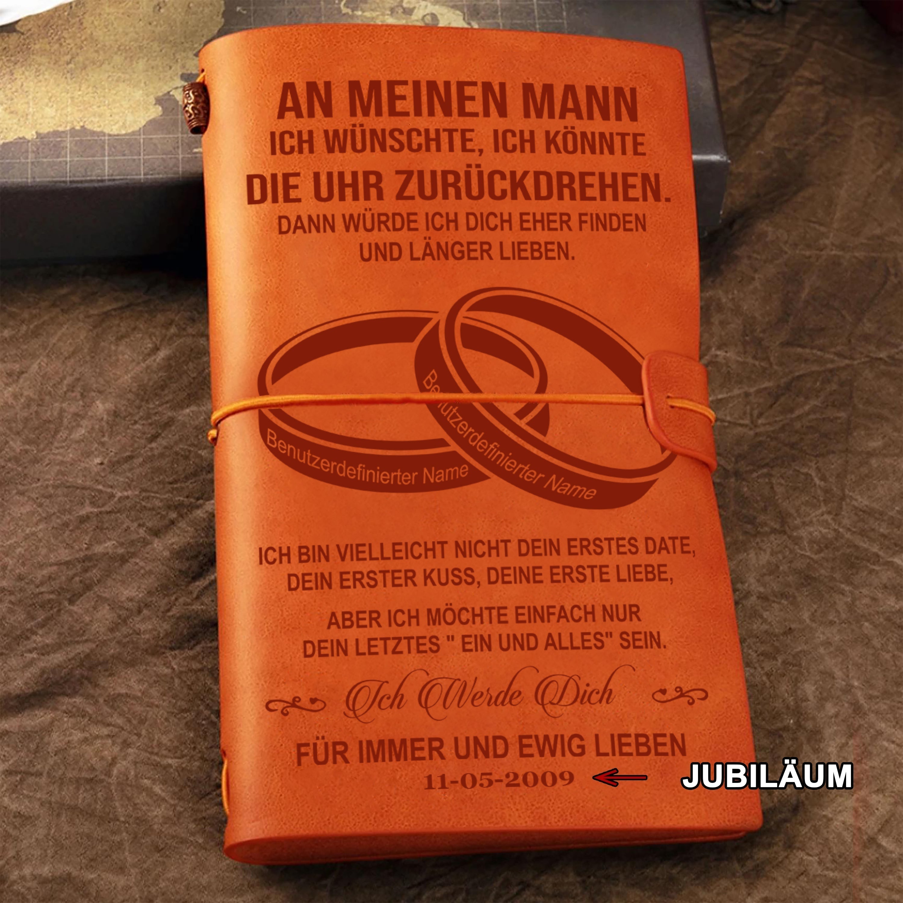 Vintage-Tagebuch-Notizbuch Frau an Ehemann Ich wünschte, ich könnte die Uhr zurückdrehen