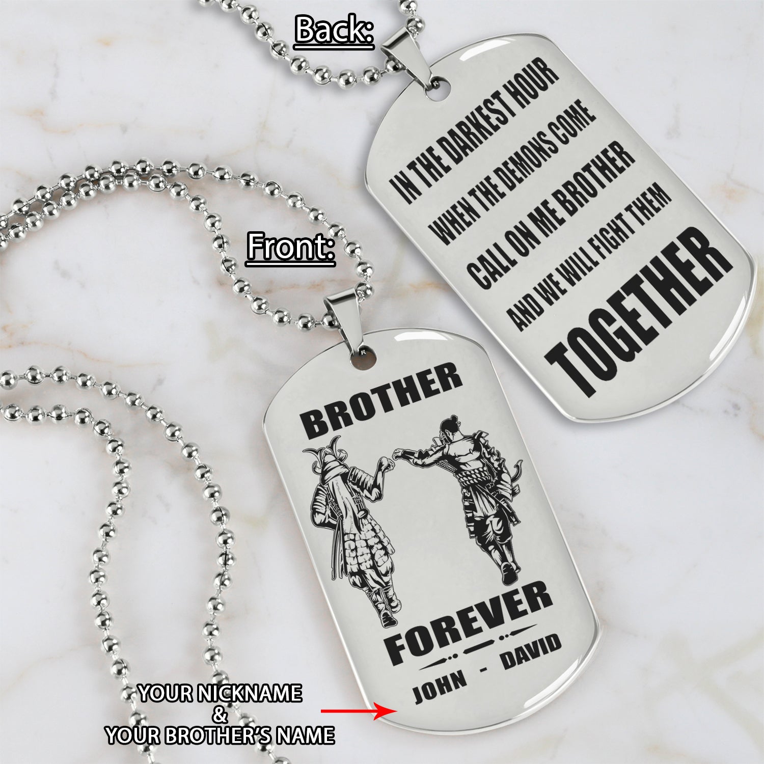 Soldier Customizable engraved black dog tag double sided gift from brother, brother forever