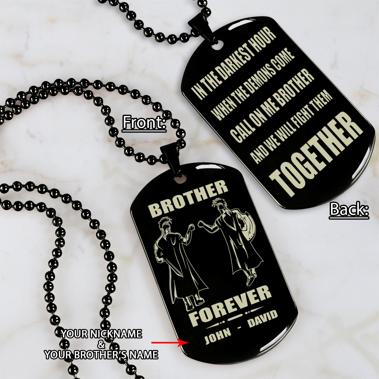 Spartan Customizable engraved black dog tag double sided gift from brother, brother forever