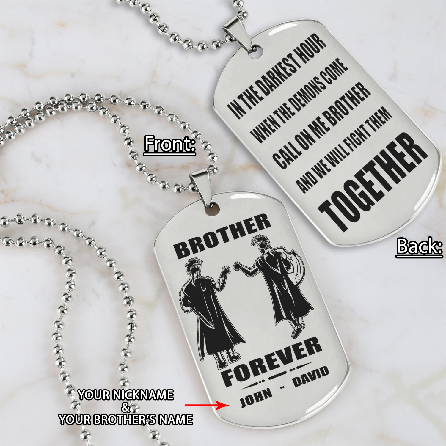 Biker Customizable engraved black dog tag double sided gift from brother, brother forever