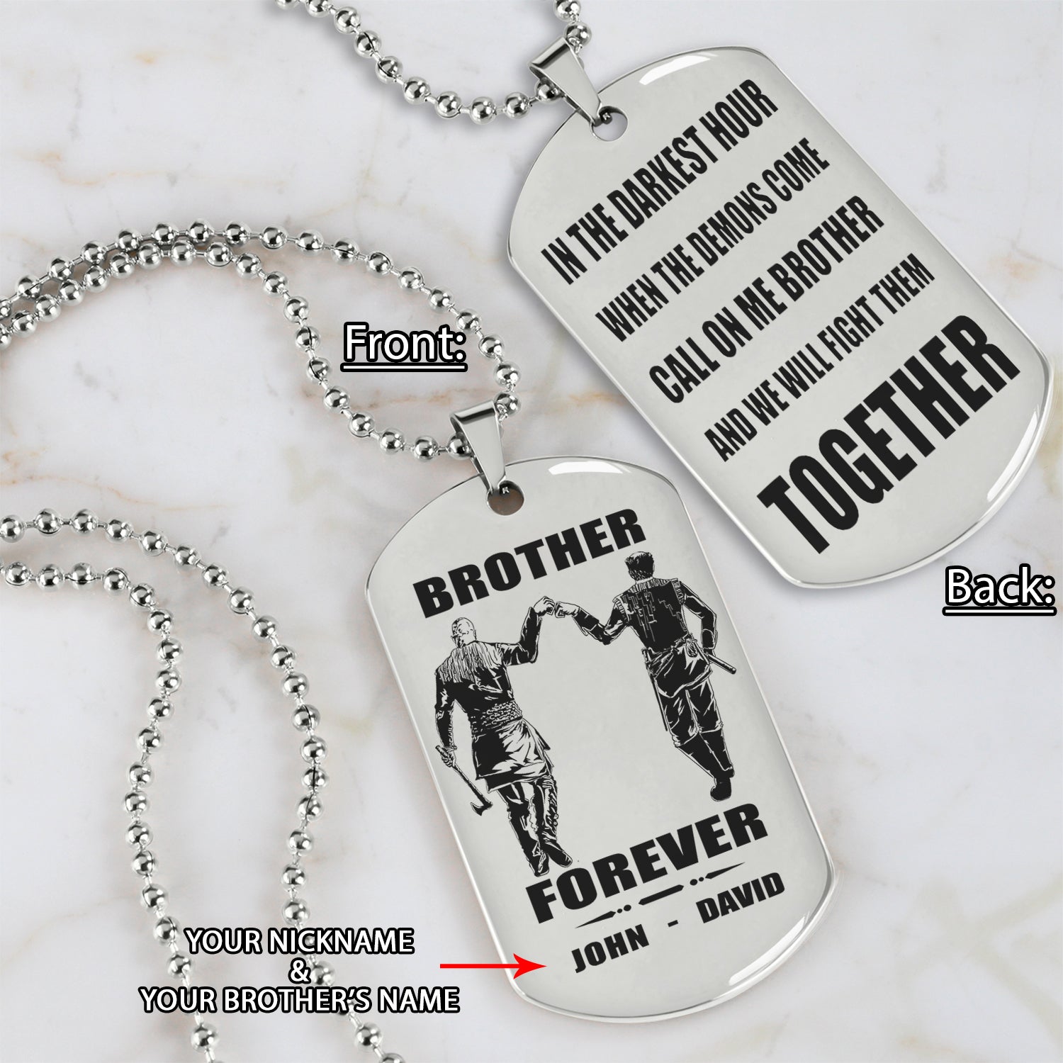 Vikings customizable engraved black dog tag double sided gift from brother, brother forever