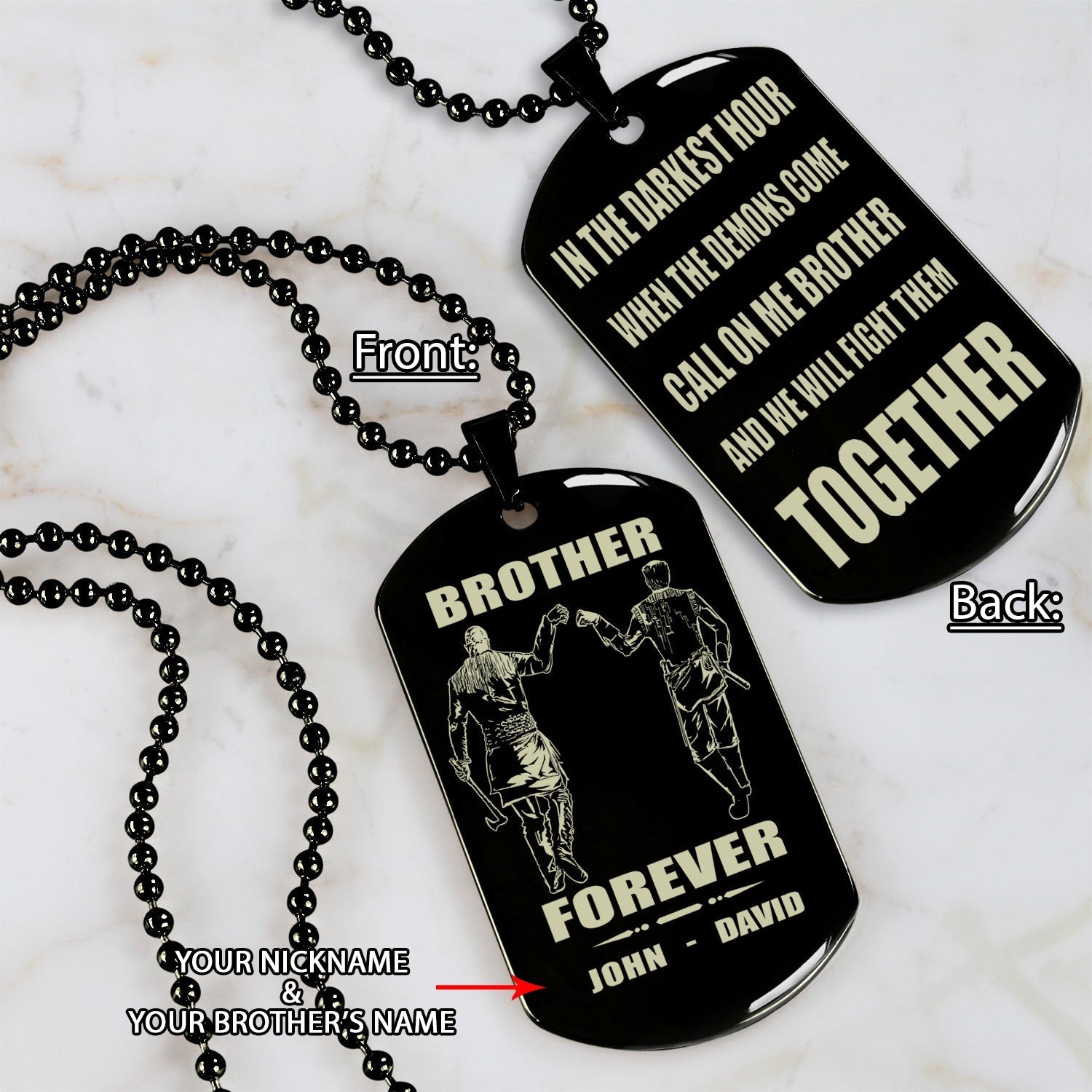 Spartan Customizable engraved black dog tag double sided gift from brother, brother forever