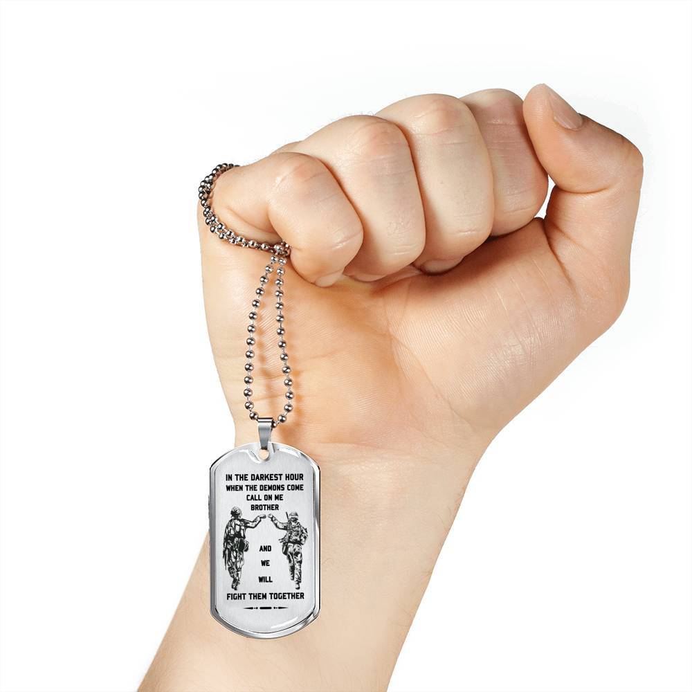 Soldier silver dog tag call on me brother