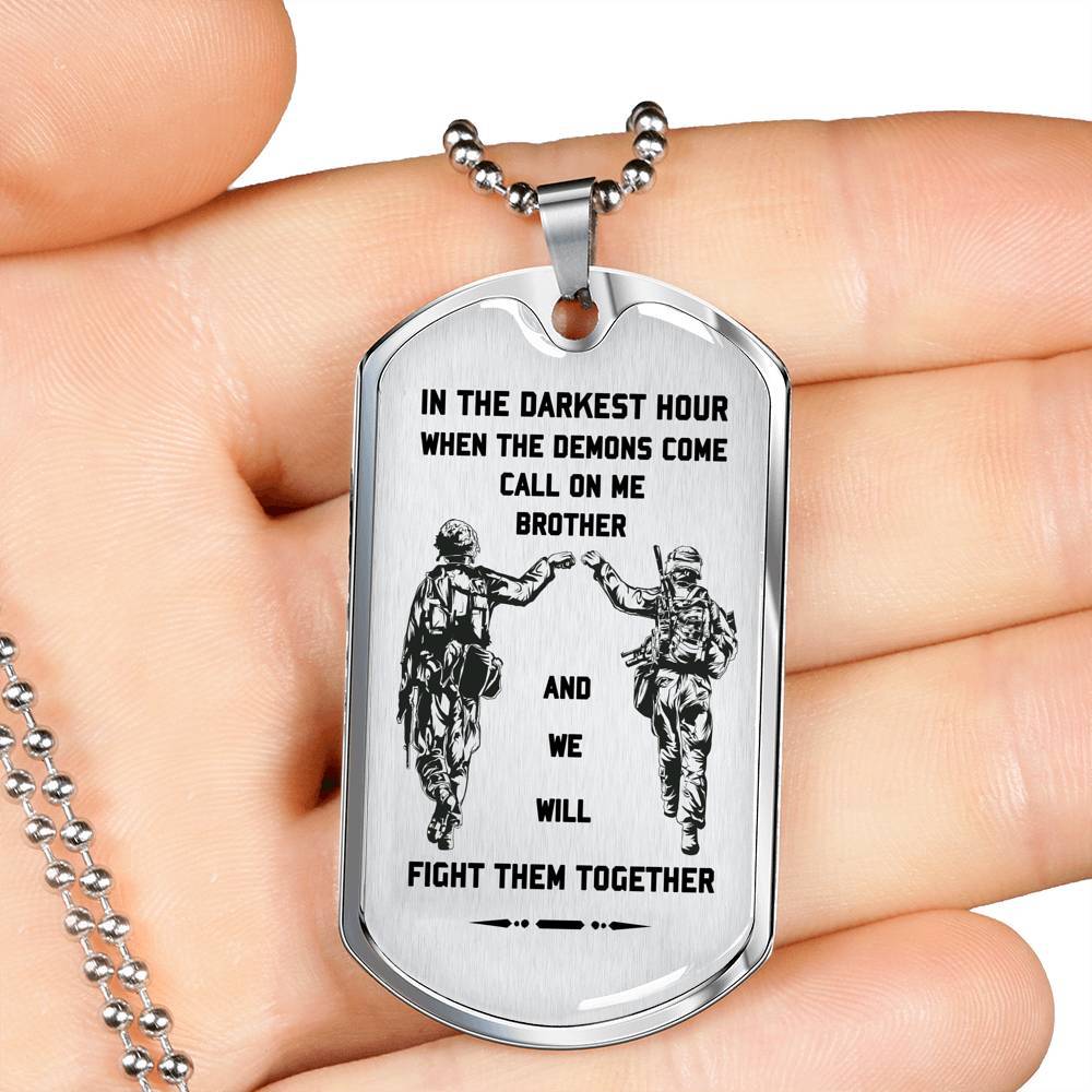 Soldier silver dog tag call on me brother