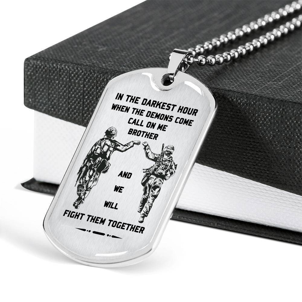 Soldier silver dog tag call on me brother