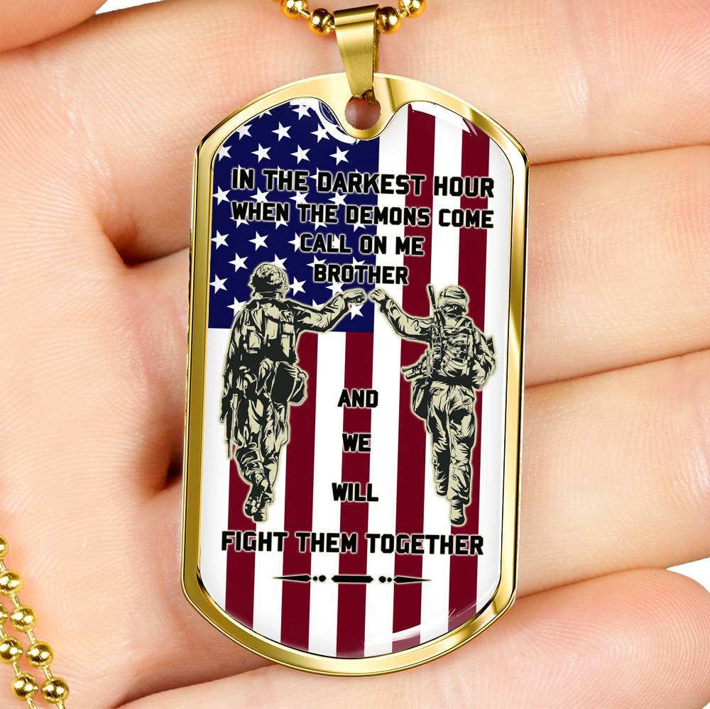 Soldier dog tag US flag call on me brother