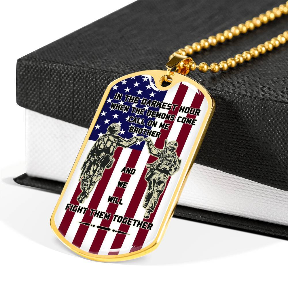 Soldier dog tag US flag call on me brother