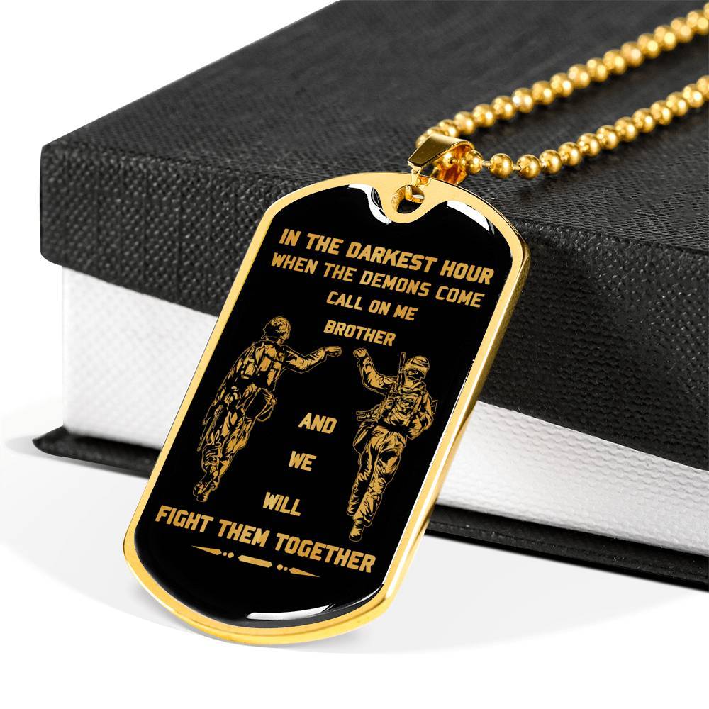 Soldier Military Chain (18K Gold Plated)-Call on me brother dog tag with luxury box