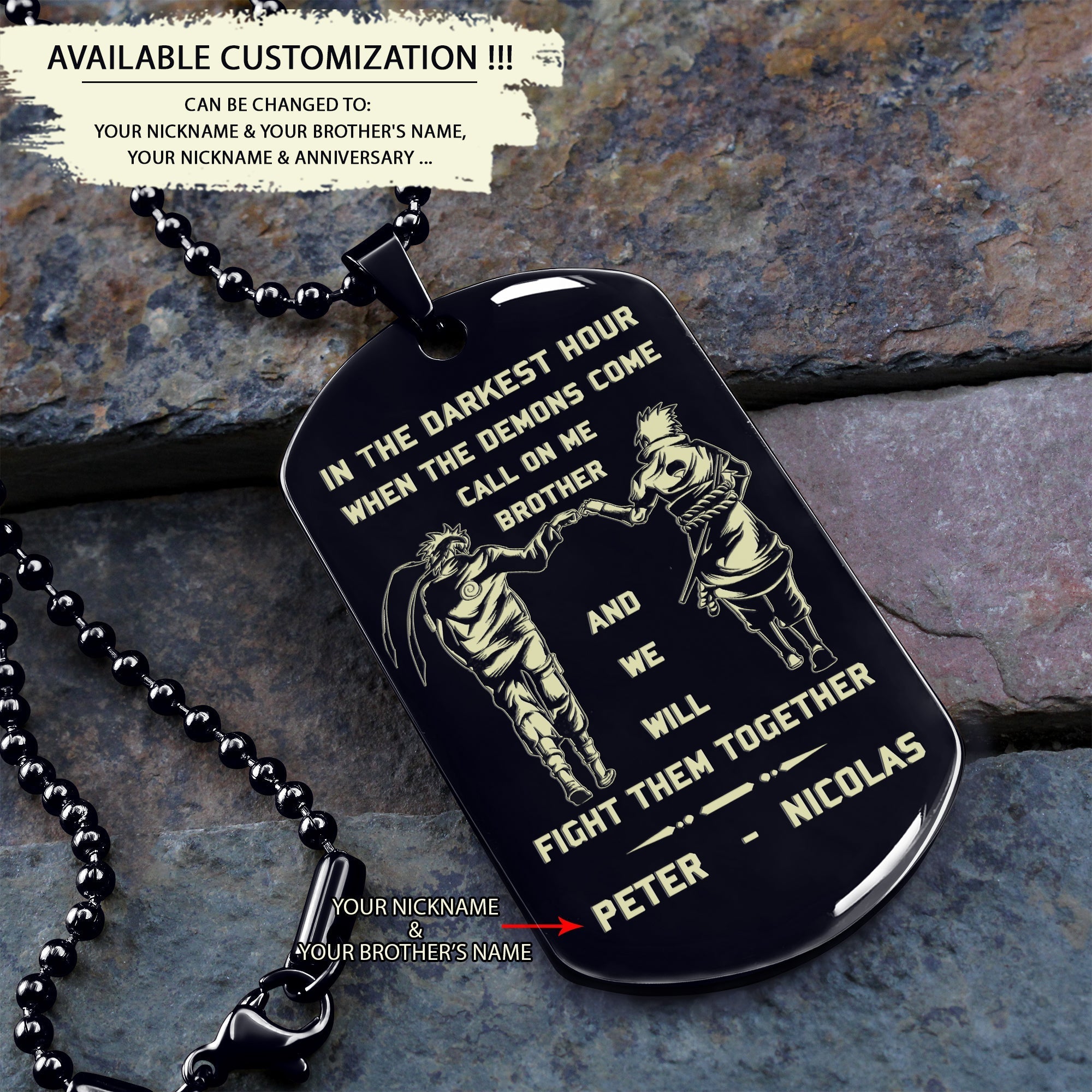 Viking Customizable engraved brother dog tag gift from brother, In the darkest hour, When the demons come call on me brother and we will fight them together